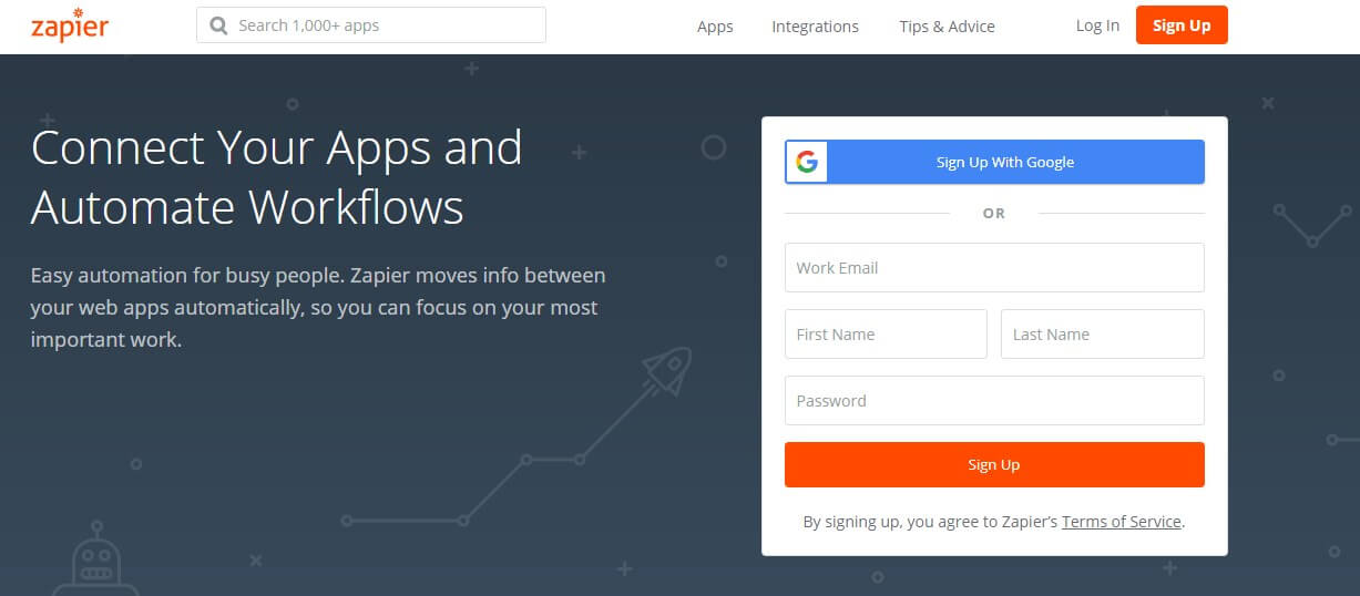 Zapier landing page example