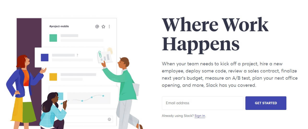 Slack landing page example