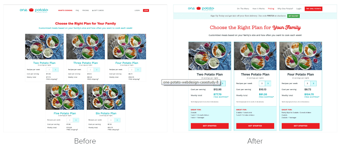 One Potato web redesign example