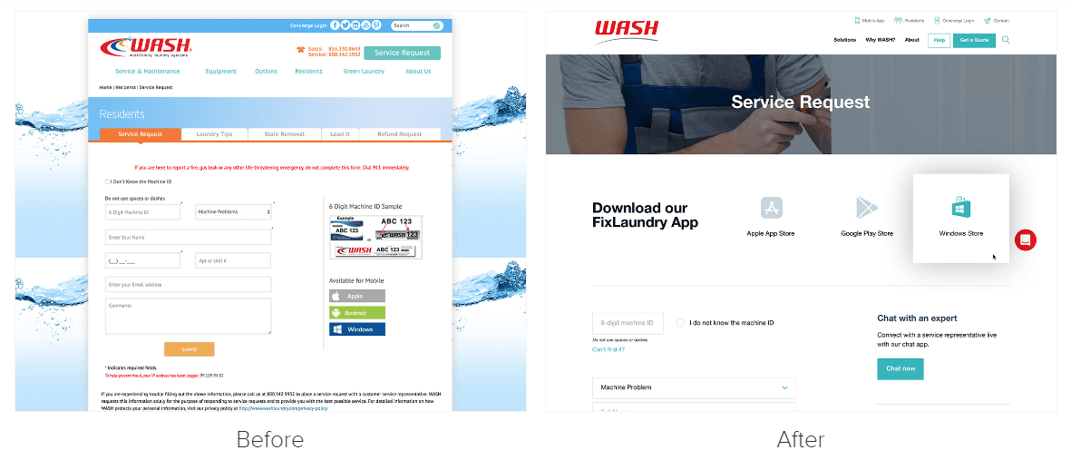 Wash website redesign example